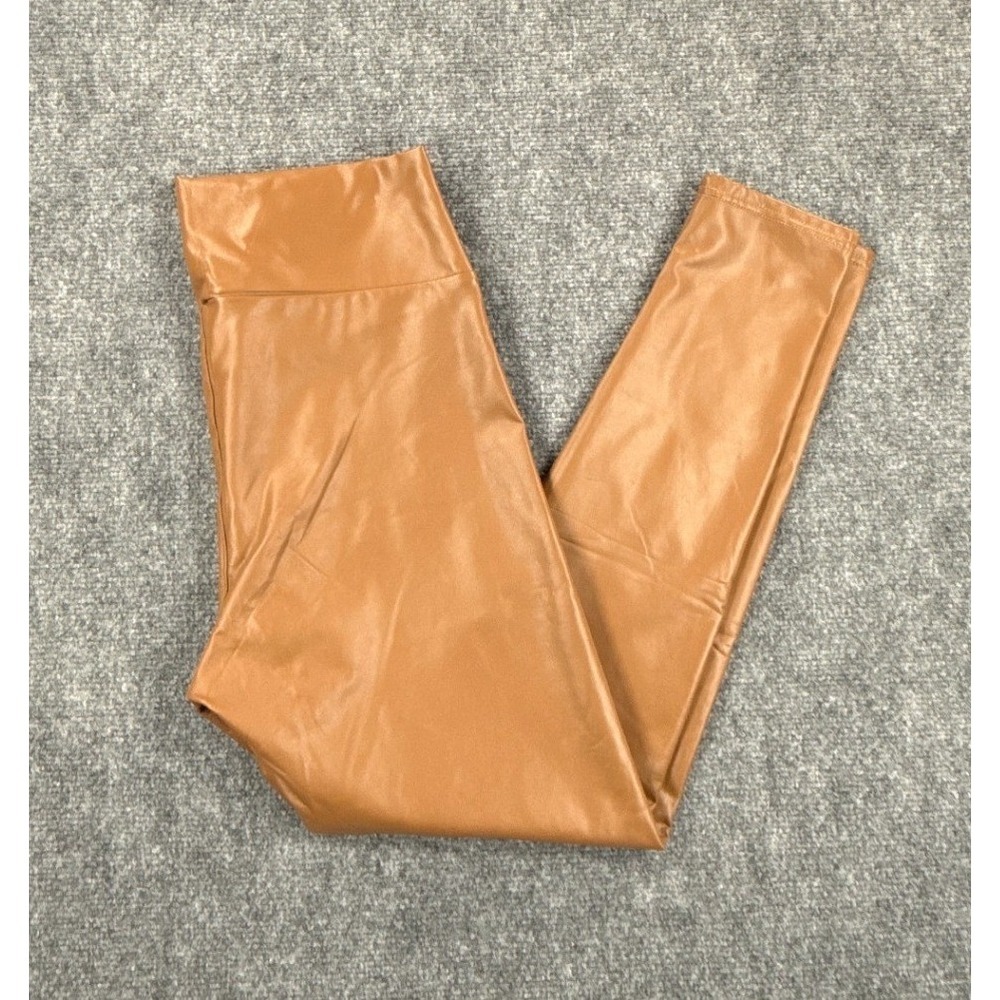 TAGOO Womens Large Camel Brown Faux Leather High Waisted Fleece Lined Leggings